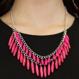Paparazzi Pink and Silver Beaded Necklace Earrings